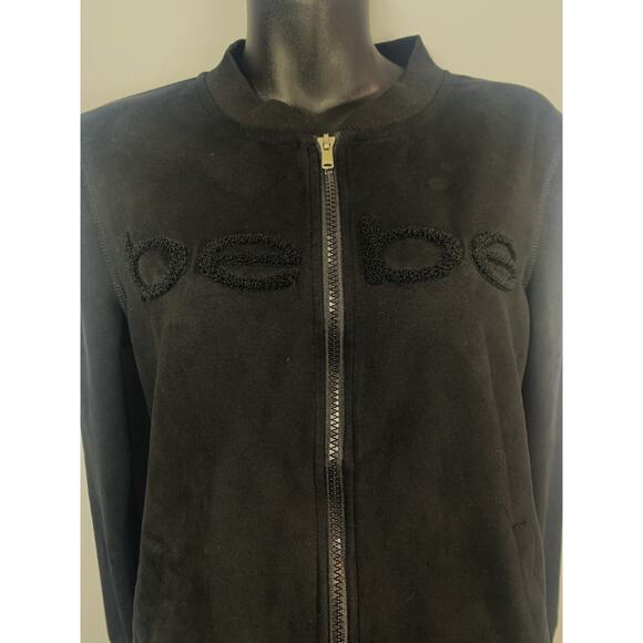 BEBE Crew Neck Sweatshirt Women's Small Full Zip Black - Picture 3 of 7